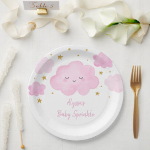 Pink Girl Cloud Stars Baby Sprinkle Pappteller