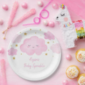 Pink Girl Cloud Stars Baby Sprinkle Pappteller (Party)