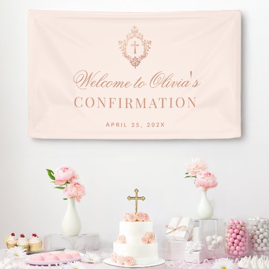 Pink Girl Confirmation Rose Gold Wappen Kalligraph Banner