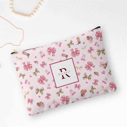 Pink Girl Cowgirl Coquette Muster Monogram Name Zubehörtasche
