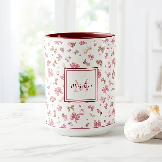 Pink Girl Cowgirl Western Pattern Mit Monogramm Tasse