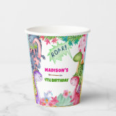 Pink Girl Dinosaur 4th Birthday Party Pappbecher (Vorderseite)