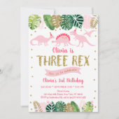 Pink Girl Dinosaur DREX REX Geburtstag Einladung (Vorderseite)