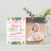 Pink Girl Dinosaur DREX REX Geburtstag Einladung (Stehend Vorderseite)