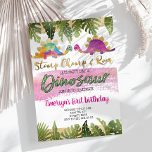 Pink Girl Dinosaur Geburtstagseinladung