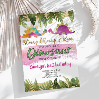 Pink Girl Dinosaur Geburtstagseinladung Einladung