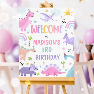 Pink Girl Dinosaur Geburtstagsparty Willkommen Poster