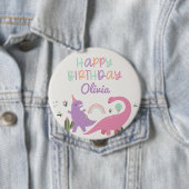 Pink Girl Dinosaur Happy Birthday Button (Beispiel)