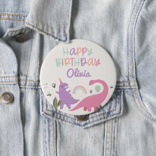 Pink Girl Dinosaur Happy Birthday Button (Beispiel)