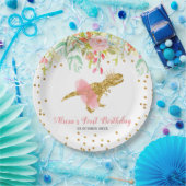Pink Girl Dinosaur Papierplatte Party Plate Pappteller (Party)