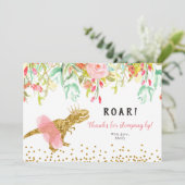 Pink Girl Dinosaur Vielen Dank Karte (Stehend Vorderseite)