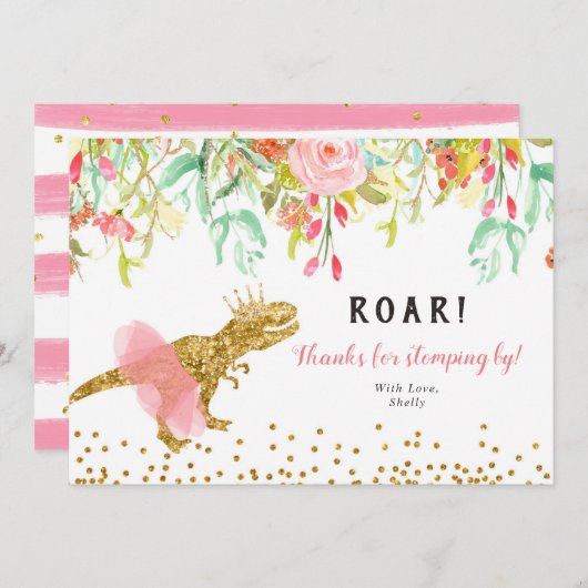 Pink Girl Dinosaur Vielen Dank Karte (Vorne/Hinten)