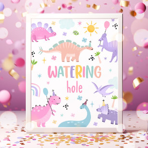 Pink Girl Dinosaur Watering Hole Geburtstagsparty Poster