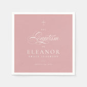 Pink Girl Elegant Cross Script Kalligraphie Taufe Serviette (Vorderseite)