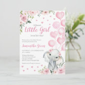 Pink Girl Elephant Baby Dusche Einladung (Stehend Vorderseite)
