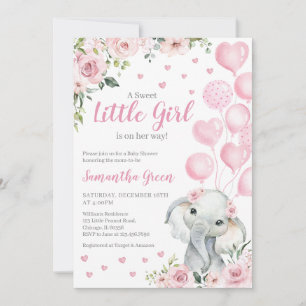 Pink Girl Elephant Baby Dusche Einladung