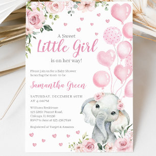 Pink Girl Elephant Baby Dusche Einladung