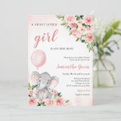 Pink Girl Elephant Baby Shower Einladung (Stehend Vorderseite)