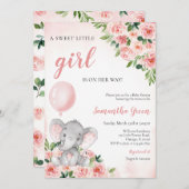 Pink Girl Elephant Baby Shower Einladung (Vorne/Hinten)