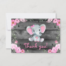 Pink Girl Elephant Danke Karte rustikal floral