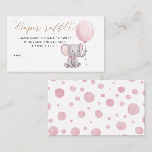 Pink Girl Elephant mit Ballon Diaper Raffel Begleitkarte (Vorne/Hinten)