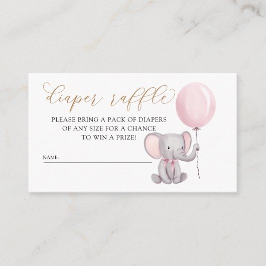 Pink Girl Elephant mit Ballon Diaper Raffel Begleitkarte (Vorderseite)
