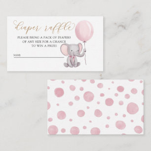 Pink Girl Elephant mit Ballon Diaper Raffel Begleitkarte