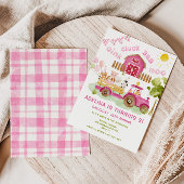 Pink Girl Farm animal 2. Geburtstag Party Einladung