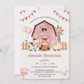 Pink Girl Farm Animals Baby Dusche Party Einladung (Vorderseite)