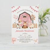 Pink Girl Farm Animals Baby Dusche Party Einladung (Stehend Vorderseite)