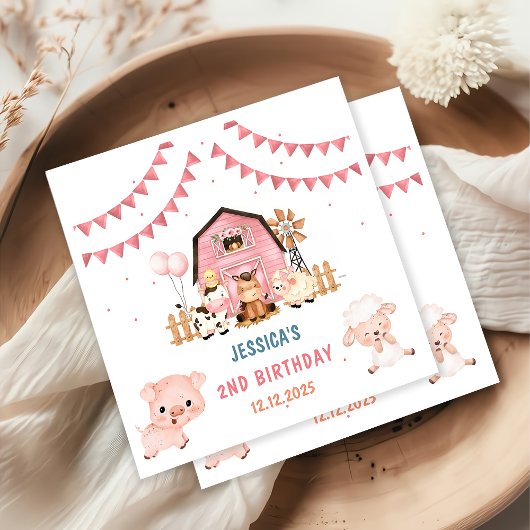 Pink Girl Farm Animations Geburtstagsparty Serviette