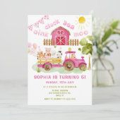 Pink Girl Farmtiere 5. Geburtstagsparty Einladung (Stehend Vorderseite)