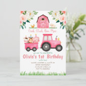 Pink Girl Farmtiere Geburtstagsparty Einladung (Stehend Vorderseite)