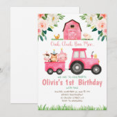 Pink Girl Farmtiere Geburtstagsparty Einladung (Vorne/Hinten)