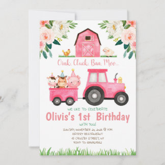 Pink Girl Farmtiere Geburtstagsparty Einladung