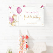Pink Girl First Birthday Dragon Party Banner (Insitu)