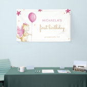 Pink Girl First Birthday Dragon Party Banner (Messeveranstaltung)