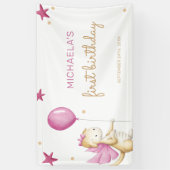 Pink Girl First Birthday Dragon Party Banner (Vertikal)