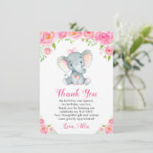Pink Girl First Birthday Elephant Little Peanut Dankeskarte (Stehend Vorderseite)