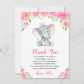 Pink Girl First Birthday Elephant Little Peanut Dankeskarte (Vorderseite)