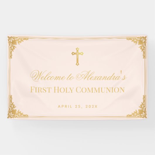 Pink Girl First CommunityImitate Gold Cross Willko Banner (Horizontal)