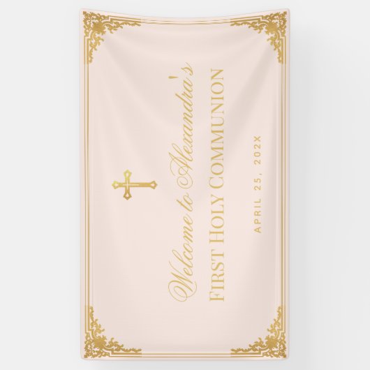 Pink Girl First CommunityImitate Gold Cross Willko Banner (Vertikal)