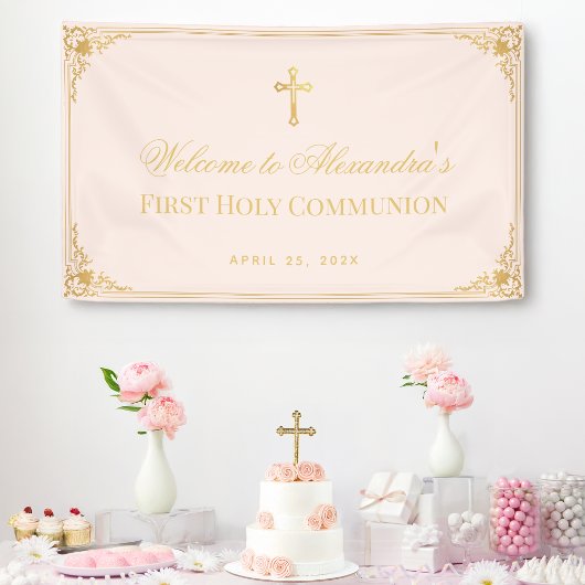 Pink Girl First CommunityImitate Gold Cross Willko Banner