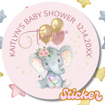 Pink Girl Floral Elephant Baby Dusche Vielen Dank
