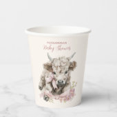 Pink Girl Floral Highland Kuh Baby Dusche Pappbecher (Vorderseite)