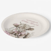 Pink Girl Floral Highland Kuh Baby Dusche Pappteller (Schrägansicht)