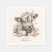 Pink Girl Floral Highland Kuh Baby Dusche Serviette (Vorderseite)