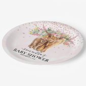 Pink Girl Floral Highland Kuh Calf Baby Dusche Pappteller (Schrägansicht)