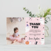 Pink Girl Ghost Geburtstag Foto Danke Karte (Stehend Vorderseite)