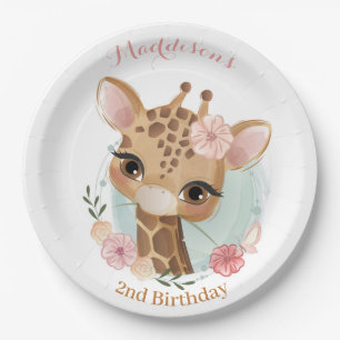 Pink Girl Giraffe GeburtstagsBaby-Dusche Pappteller